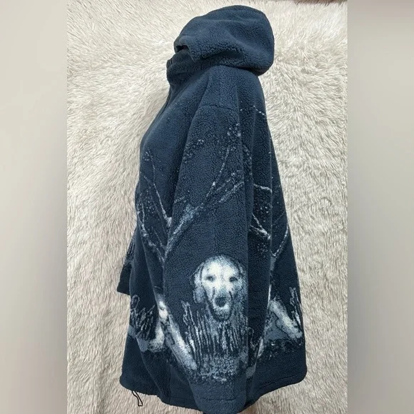 Willow Lane Jacket Women 1X Blue Fleece Dog Print Full Zip Reversible Coat - Picture 4 of 9
